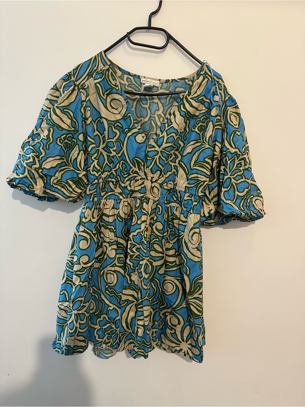 Sincerely Jules 100% cotton summer mini Blue & Cream Floral Dress